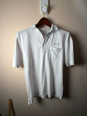 johnnie-O Hangin' Out Men's White 4-Button Polo Stryker 2023 Quota Achiever Medi